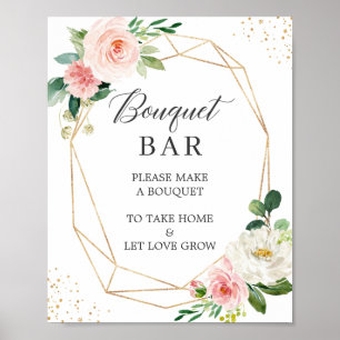 Brautparty-Blumenbar-Schild Blush Pink Floral Poster