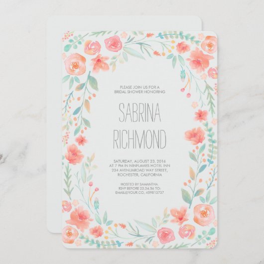 Brautparty: Blumengarten Einladung (Vorne/Hinten)
