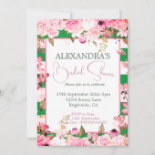 Brautparty Blumenmuster Rose Grün rosa Streifen Einladung (Vorderseite)
