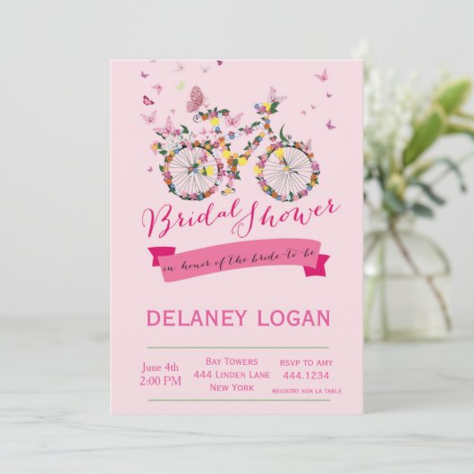 Brautparty Blumenradfahren Einladung (Stehend Vorderseite)