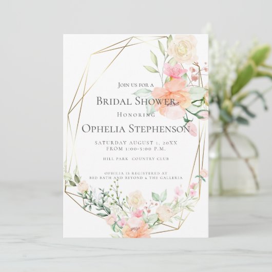 Brautparty | Blush Coram Cream Blume Einladung (Stehend Vorderseite)