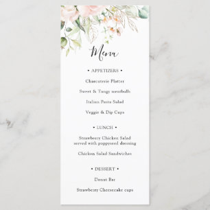 Brautparty "Blush Floral" und "Greenery" Menükarte