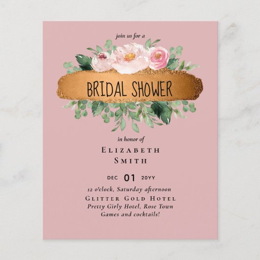 Brautparty Blush Pink Floral Gold Modern Flyer (Vorne)