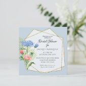 Brautparty Blush Pink in Dusty Blue Fern Floral Einladung (Stehend Vorderseite)