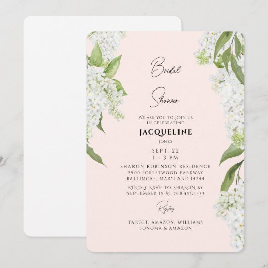 Brautparty Blush White Hydrangeas Einladung (Vorne/Hinten)