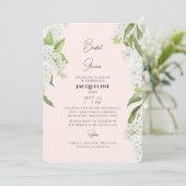 Brautparty Blush White Hydrangeas Einladung (Stehend Vorderseite)