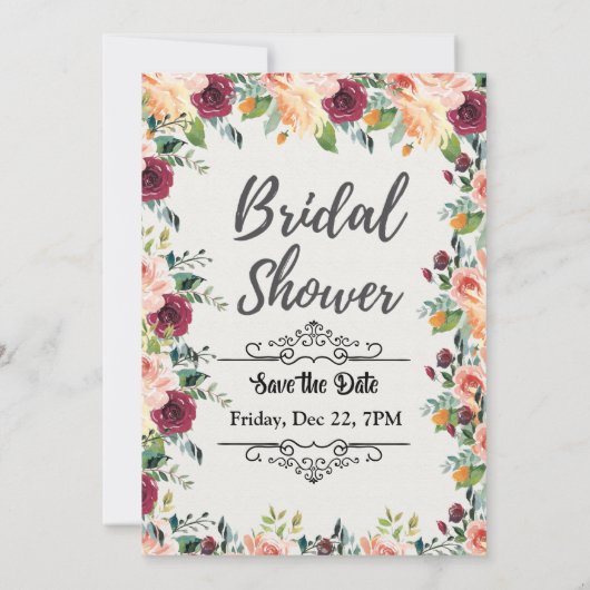 Brautparty, Blüten rund Einladung (Rückseite)