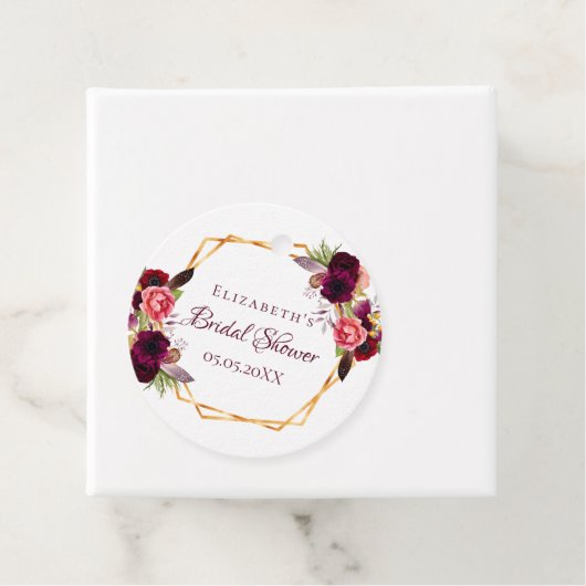 Brautparty-Blütengold-Bordeaux Geschenkanhänger (Beispiel)