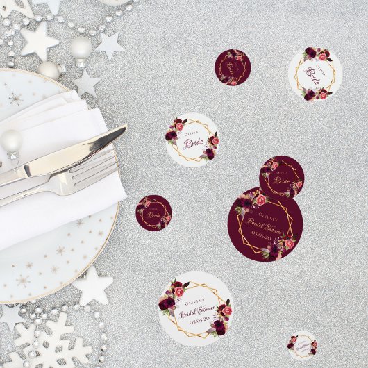 Brautparty Blütengold geometrischer Bordeaux-Name Konfetti