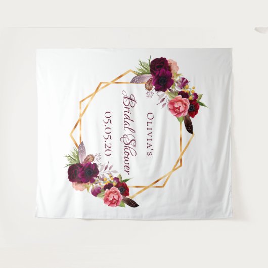 Brautparty Blütengold geometrischer Bordeaux-Name Wandteppich (Vorderseite (Horizontal))