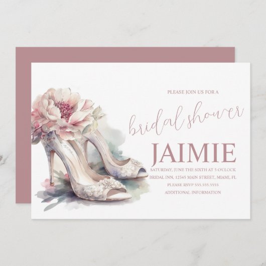 Brautparty Blütenröhre Rosa Einladung (Vorne/Hinten)