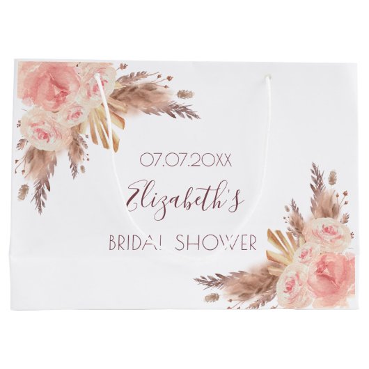 Brautparty Blütenrot Pampas Gras Rose Große Geschenktüte (Rückseite)