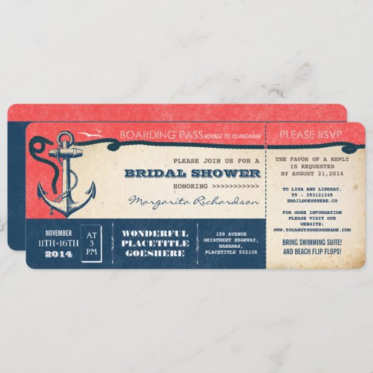 Brautparty Boarding Pass Tickets mit UAWG Einladung (Vorne/Hinten)