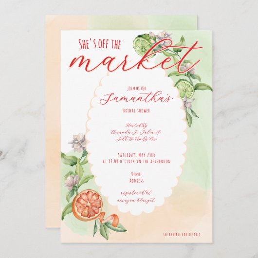 Brautparty Boho Citrus Lemon Einladung (Vorne/Hinten)