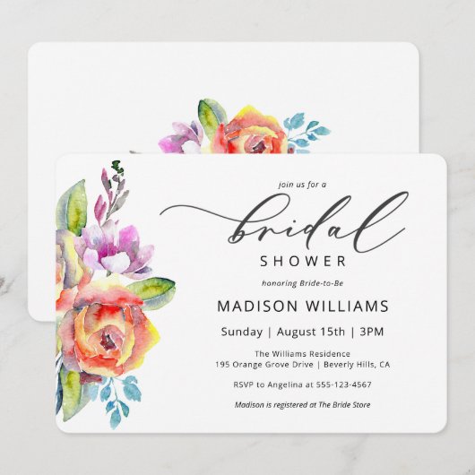 Brautparty Boho Floral Einladung (Vorne/Hinten)