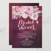 Brautparty Boho Floral Feathers Burgundy Red Einladung (Vorne/Hinten)