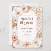 Brautparty Boho Floral Mocha Einladung (Vorderseite)