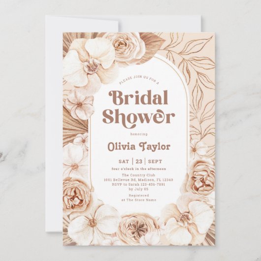 Brautparty Boho Floral Mocha Einladung (Vorderseite)