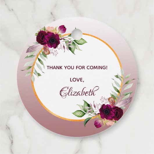 Brautparty boho florale burgundy Zimt Rose Geschenkanhänger (Rückseite)