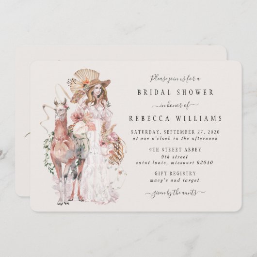 Brautparty Boho Llama Einladung (Vorne/Hinten)