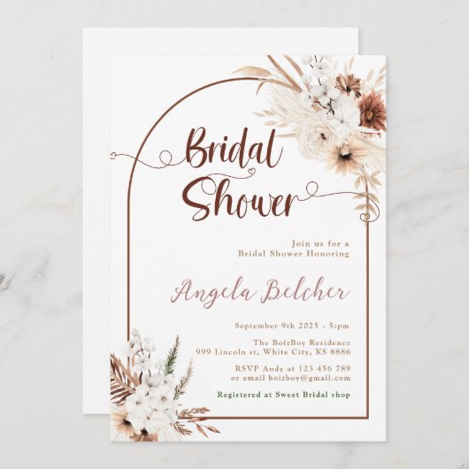 Brautparty Boho Pampas Grass Einladung (Vorne/Hinten)