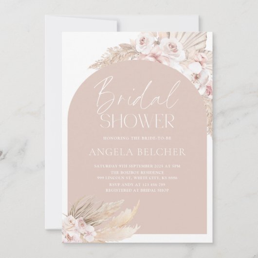 Brautparty Boho pampas Grass Einladung (Vorderseite)