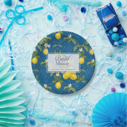 Brautparty BOHO Royal Blue Lemon Blume Citrus Pappteller (Party)