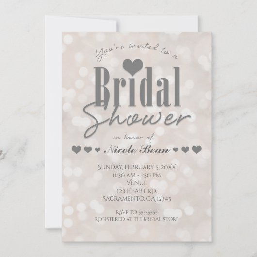 Brautparty Bokeh White Modern Heart Einladung (Vorderseite)