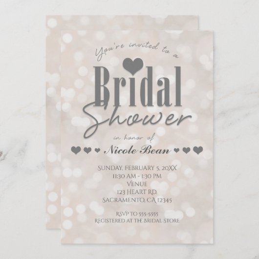 Brautparty Bokeh White Modern Heart Einladung (Vorne/Hinten)