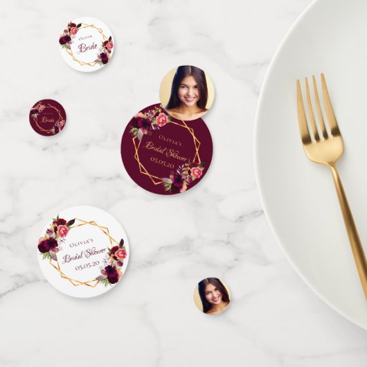 Brautparty Bordeaux-Blumengestein Foto Konfetti (Gruppe)