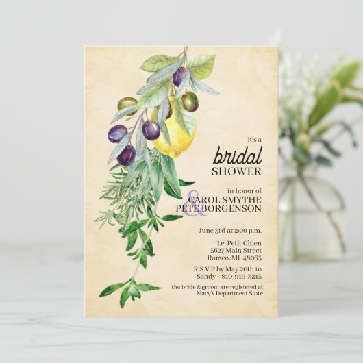 Brautparty Botanische Zitronenkräutern Einladung (Stehend Vorderseite)