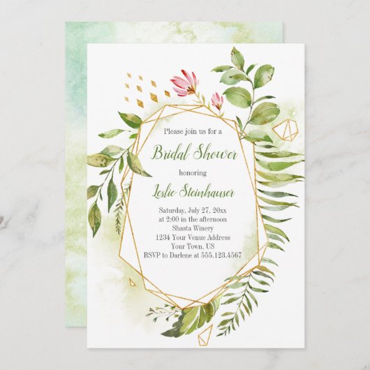 Brautparty botanischer geometrischer Rahmen Einladung (Vorne/Hinten)