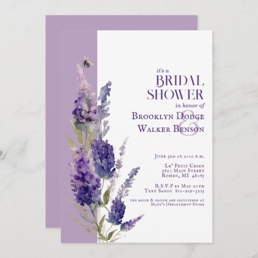 Brautparty Botanischer Lavendel Lila Einladung (Vorne/Hinten)