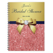 Brautparty Bow Guestbook Gold Coral Sequins Notizblock (Vorderseite)
