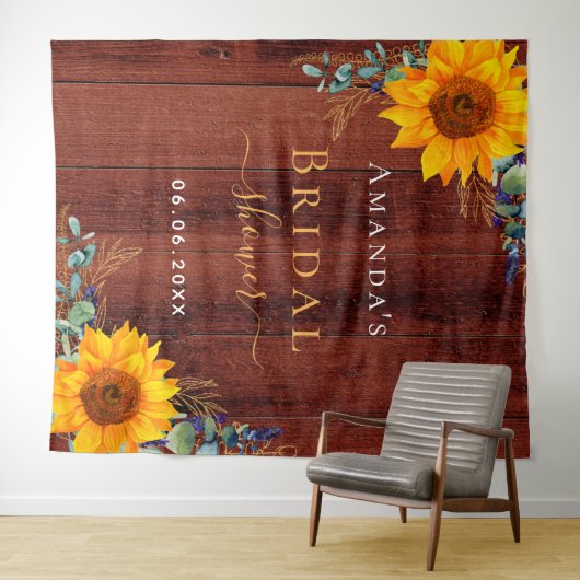 Brautparty Braunholz Sonnenblume rustikal Wandteppich (Beispiel (Horizontal))