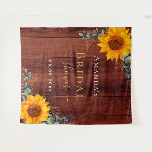 Brautparty Braunholz Sonnenblume rustikal Wandteppich (Vorderseite (Horizontal))