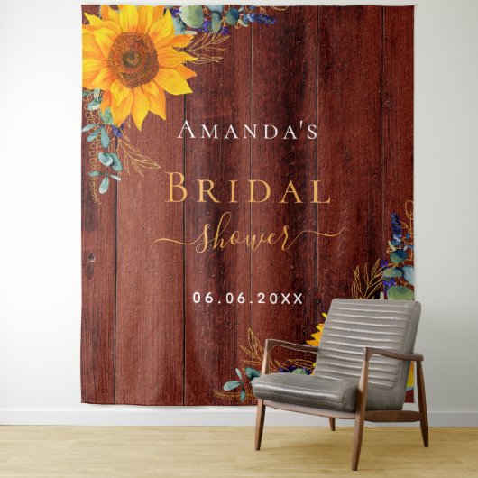 Brautparty Braunholz Sonnenblume rustikal Wandteppich (Beispiel)