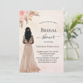 Brautparty Braut Rose Goldblütenpampas Luxus Einladung (Stehend Vorderseite)