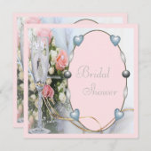 Brautparty-Braut u. Bräutigam, Tauben u. Glas mit Einladung (Vorne/Hinten)