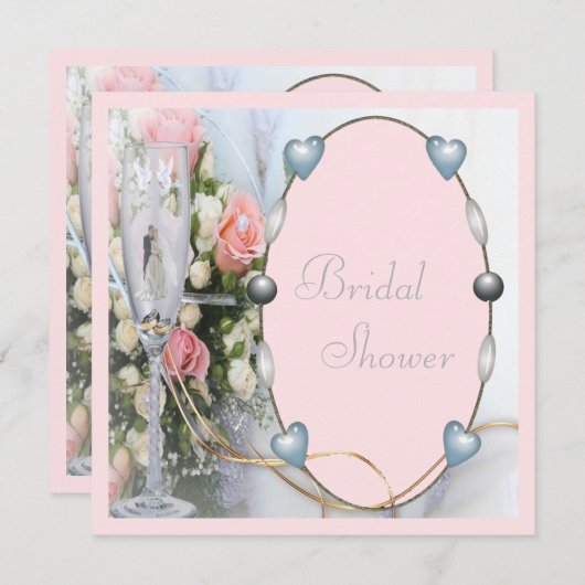 Brautparty-Braut u. Bräutigam, Tauben u. Glas mit Einladung (Vorne/Hinten)