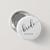 Brautparty Bride Script Simple Modern Gold Heart Button (Vorne & Hinten)