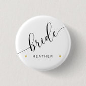 Brautparty Bride Script Simple Modern Gold Heart Button (Vorderseite)