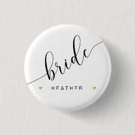 Brautparty Bride Script Simple Modern Gold Heart Button