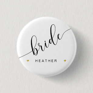 Brautparty Bride Script Simple Modern Gold Heart Button