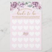 Brautparty Bride-to-be Bingo Wasserfarbe Florals (Vorderseite)
