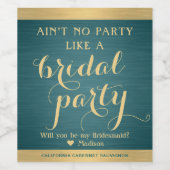 Brautparty Bridesmaid Vorschlag Aquamarin Blue & G Weinetikett (Einzelnes Label)