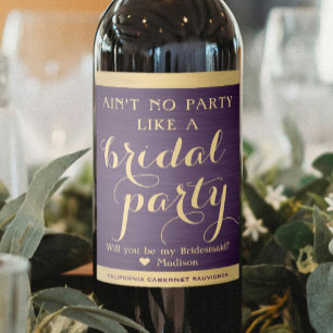 Brautparty Bridesmaid Vorschlag Lila und Gold Weinetikett
