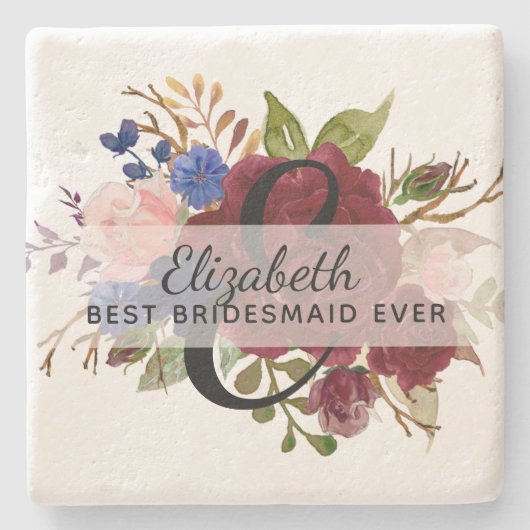 Brautparty Bridesmaids Gift Burgundy Blue Named Steinuntersetzer (Vorderseite)