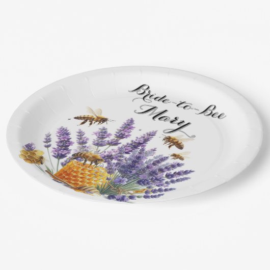Brautparty Bridge to Bee Lavender Paper Plate Pappteller (Schrägansicht)