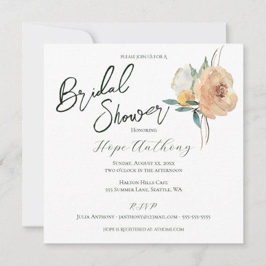 Brautparty Bright Summer Blume Elegant Einladung (Vorderseite)